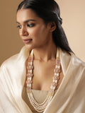 Gold toned AD & Kundan Studded cream pearl long necklace set