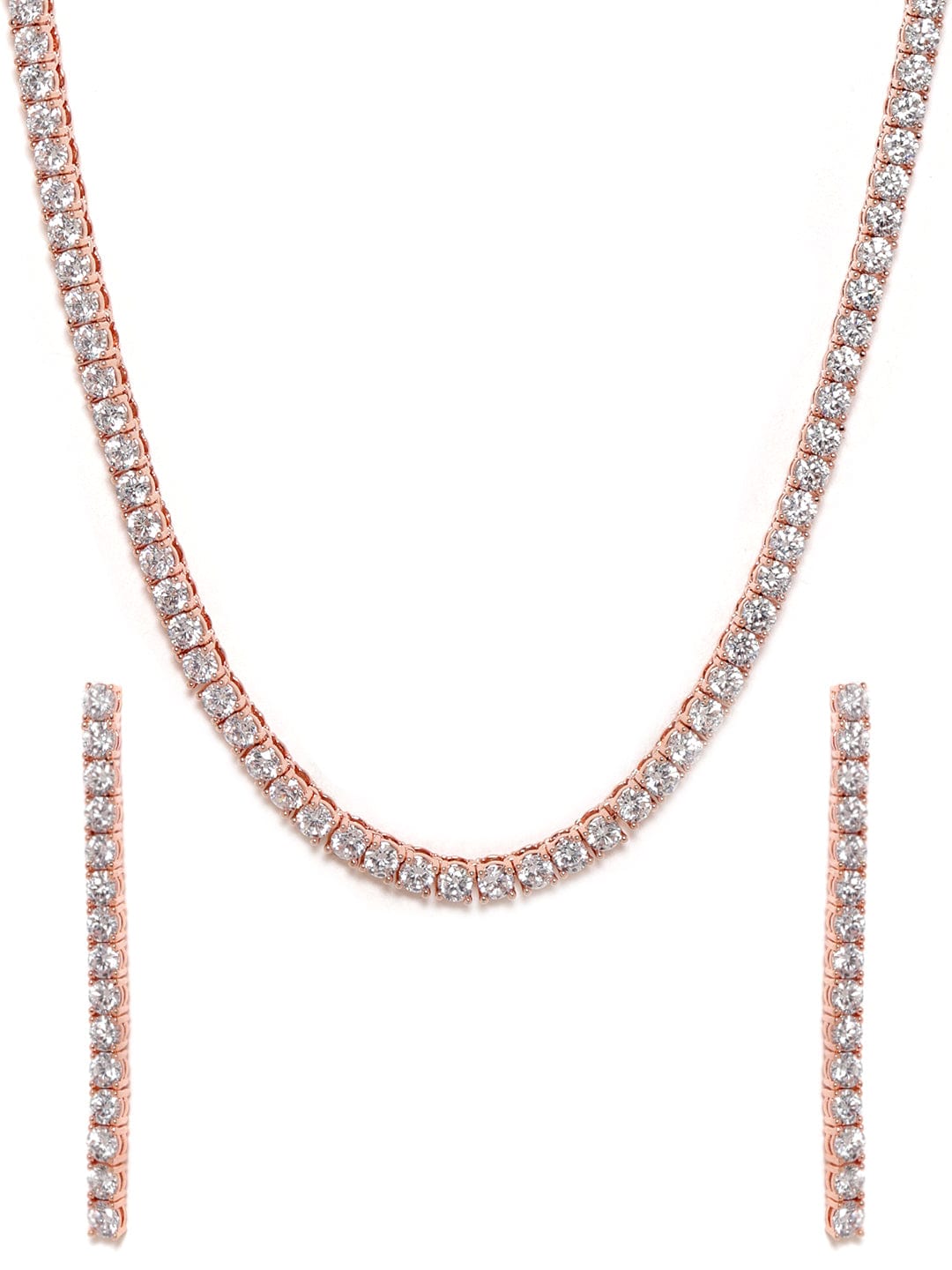 Rose Gold Plated Brilliant Cut Diamond Zirconia Luxury Tennis Necklace set