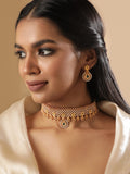 Gold plated Rubi & emerald Zirconia studded delicate dangle Luxury Temple Choker necklace set
