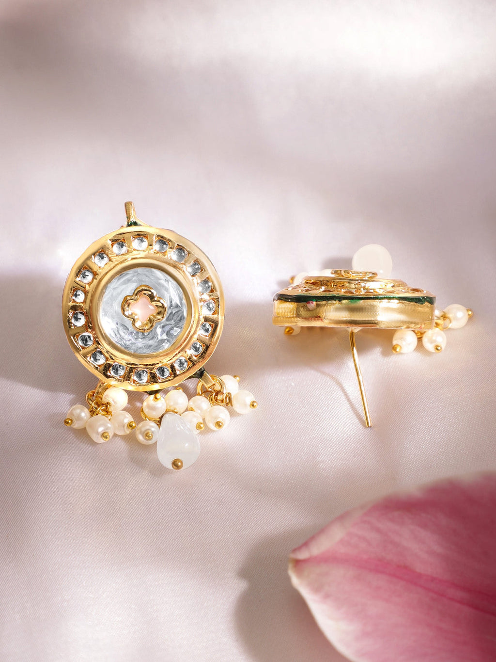 Gold plated Enamel And Kundan crystal with pearl beaded choker Necklace Set