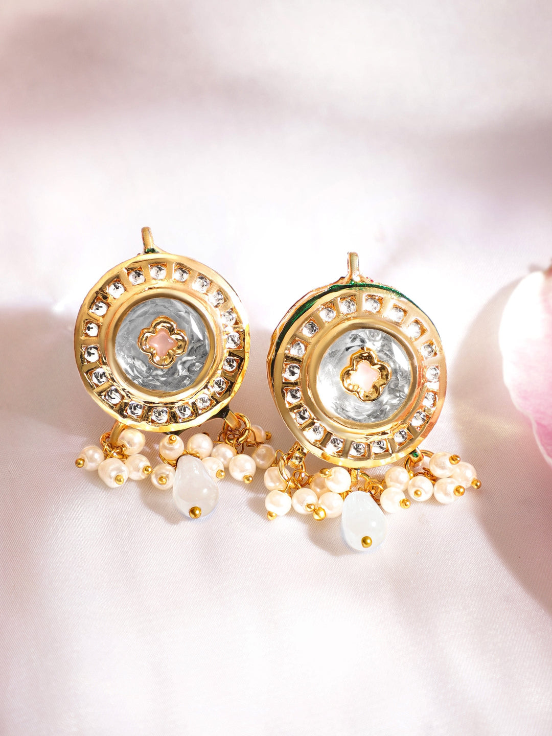 Gold plated Enamel And Kundan crystal with pearl beaded choker Necklace Set