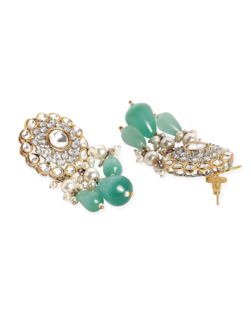 Gold plated polki studded turquoise blue beaded statement luxury necklace set