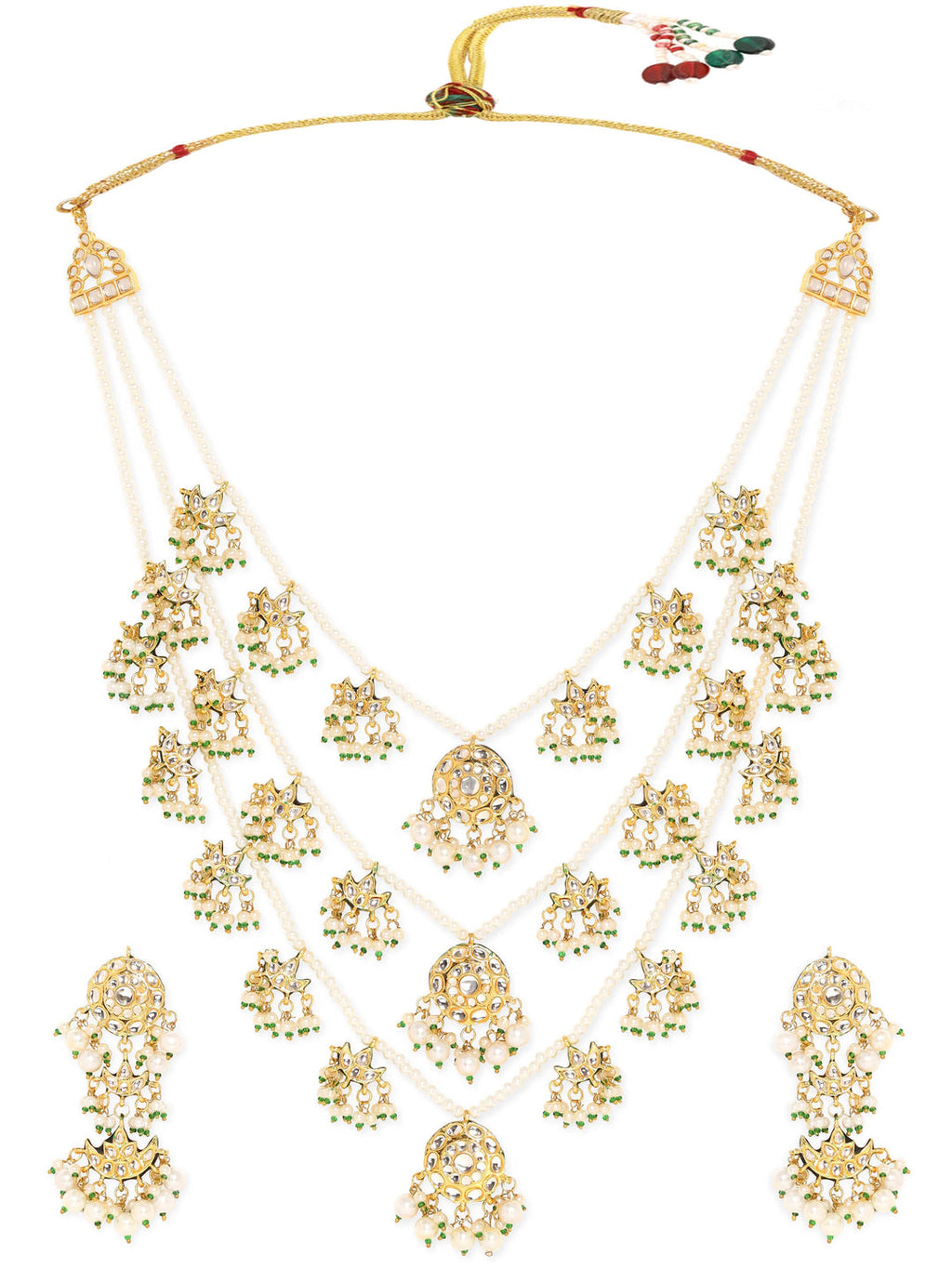 Gold plated triple layer pearl beaded kundan studded Jewellery Set