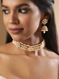 Mehndi Gold Plated Dazzling Reverse AD Pearl Beaded Choker Set