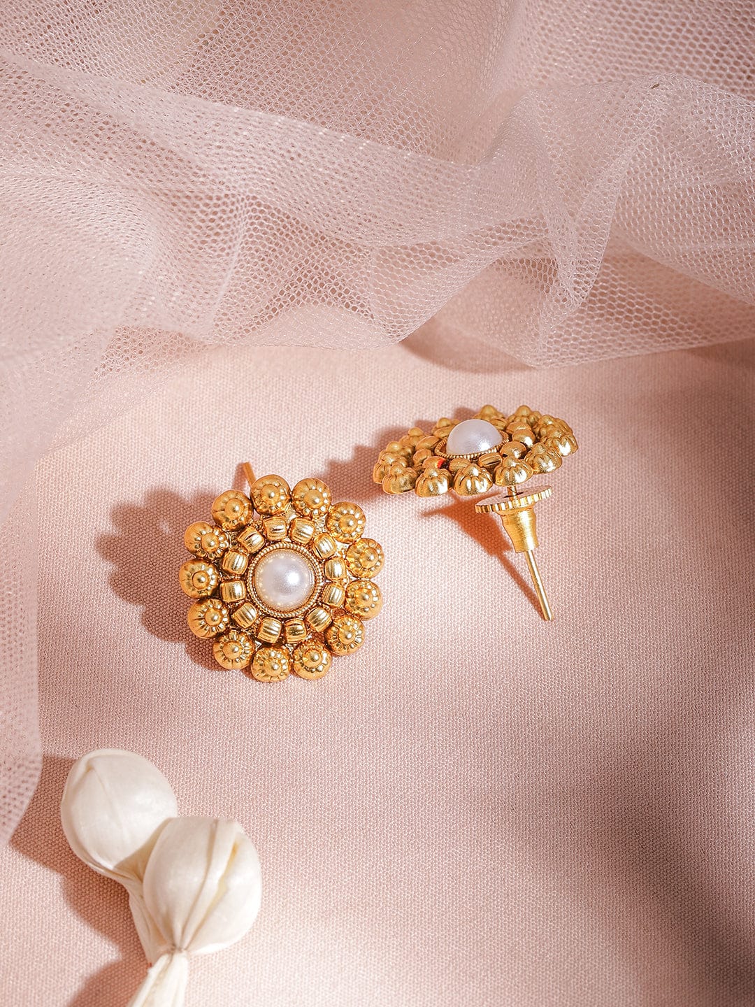 Gold Plated Brass White Stone Studded Necklace Set