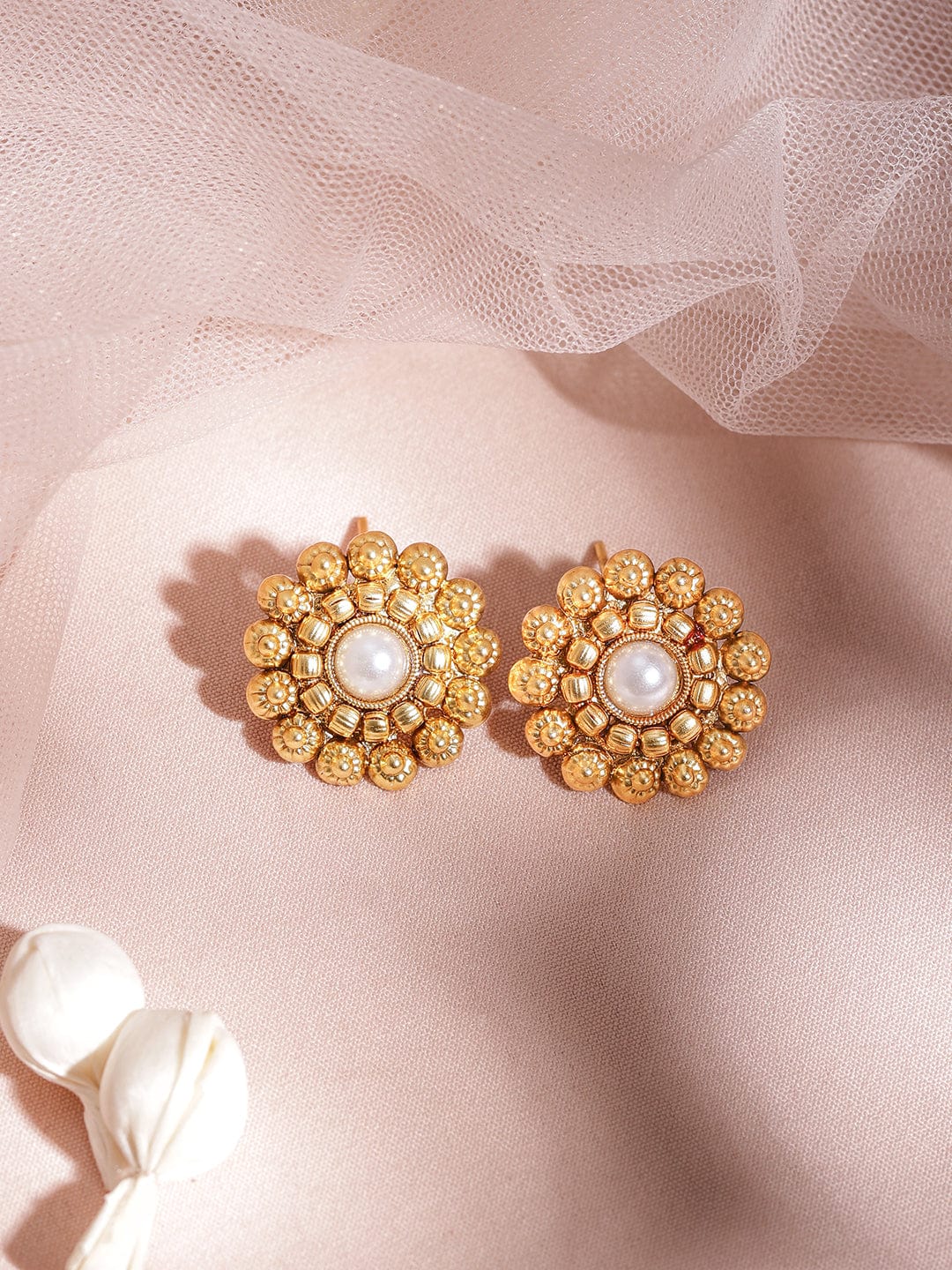 Gold Plated Brass White Stone Studded Necklace Set