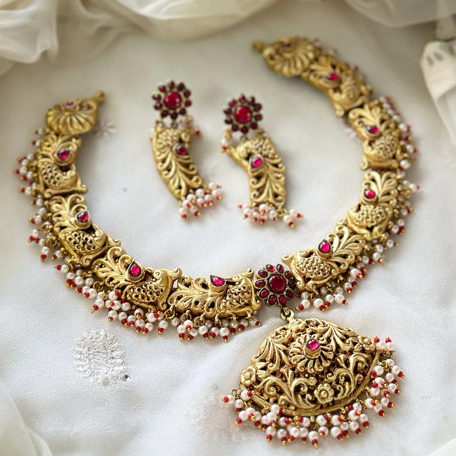 Kundan Jadau Peacock feathers short set