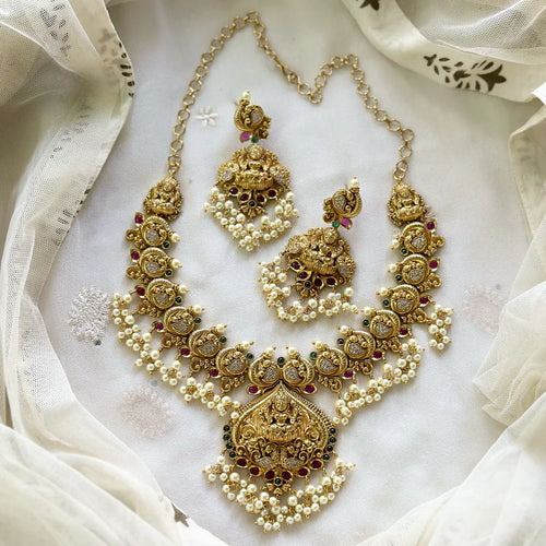 Antique Matte Lakshmi Peacock Pearl spike gutta set