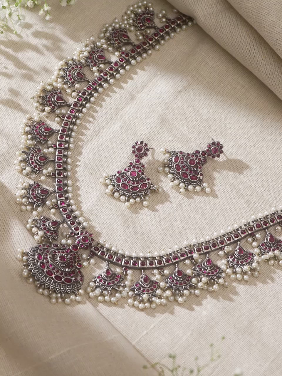 Silver Moonlit Majesty Oxidized Necklace Set