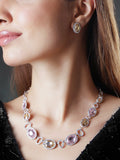 Rhodium-Plated Cherry and Golden Studded Multi-Color Rhinestones Embellished Necklace