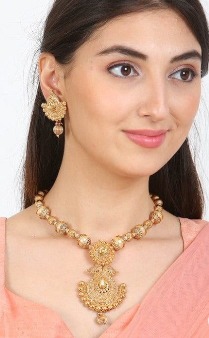 Traditional Handcrafted Gold Toned Kundan Embellished With Pearl And Gold Filigree Beads Necklace Set