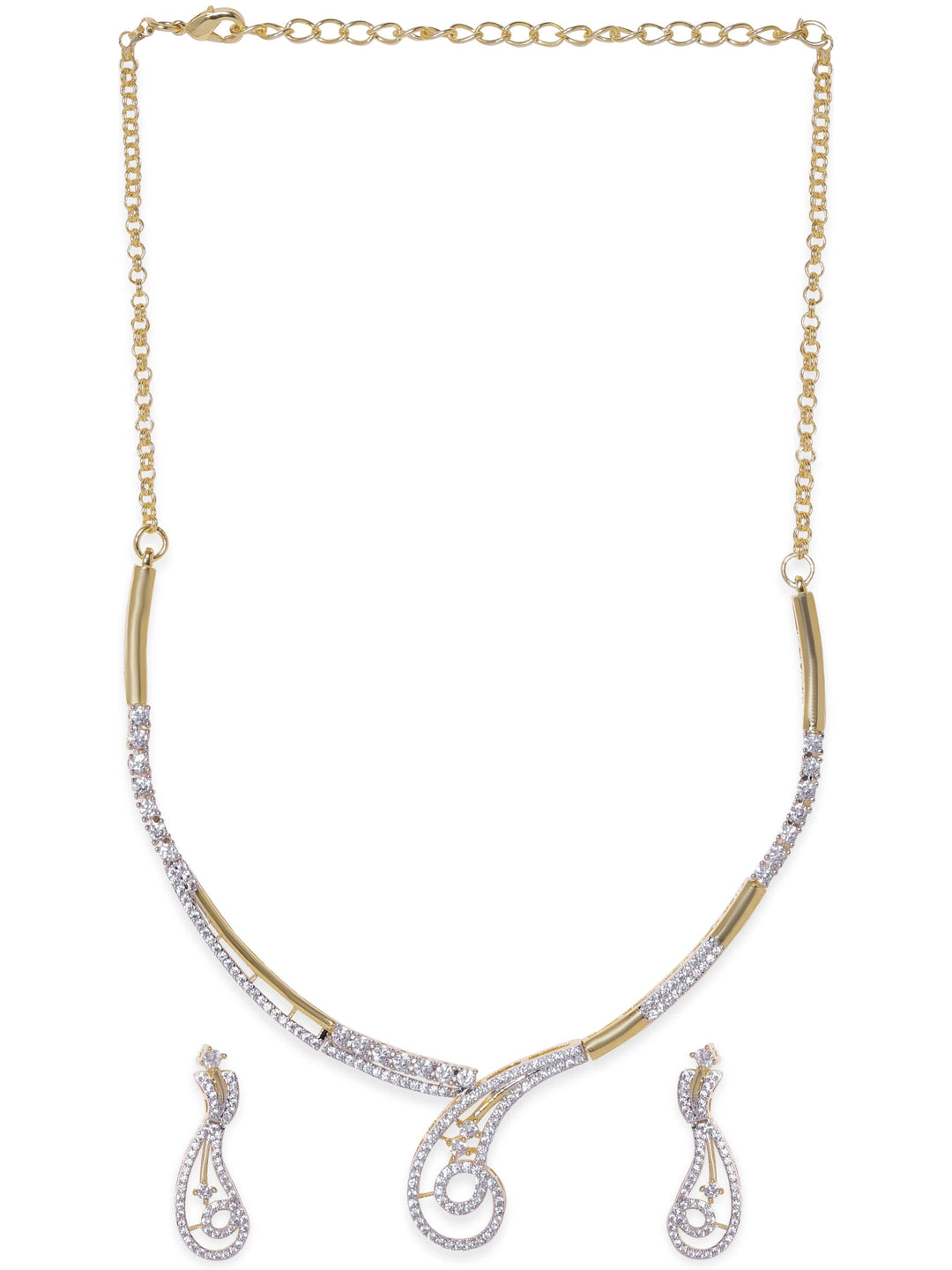 Gold Plated Zirconia crystals studded Contemporary Dainty Handcrafted Necklace Set