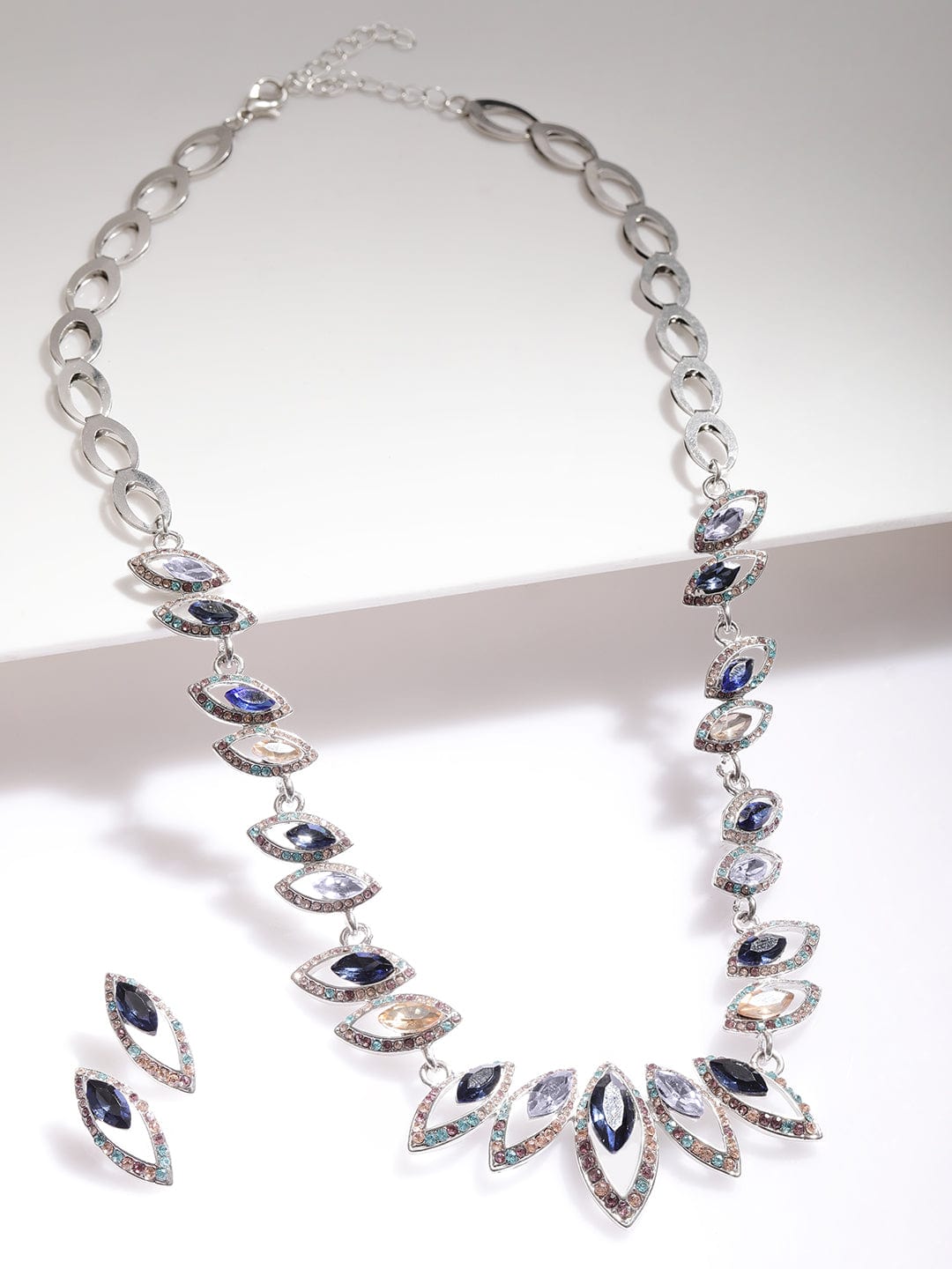 Rhodium-Plated Royal Kaleidoscopic Rhinestone Embellished Princess Necklace set