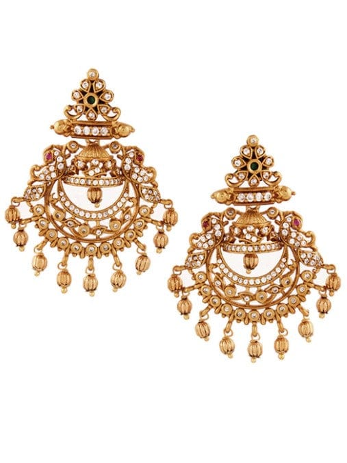 Gold Plated Handcrafted CZ And Ruby Studded Chandbali Earrings