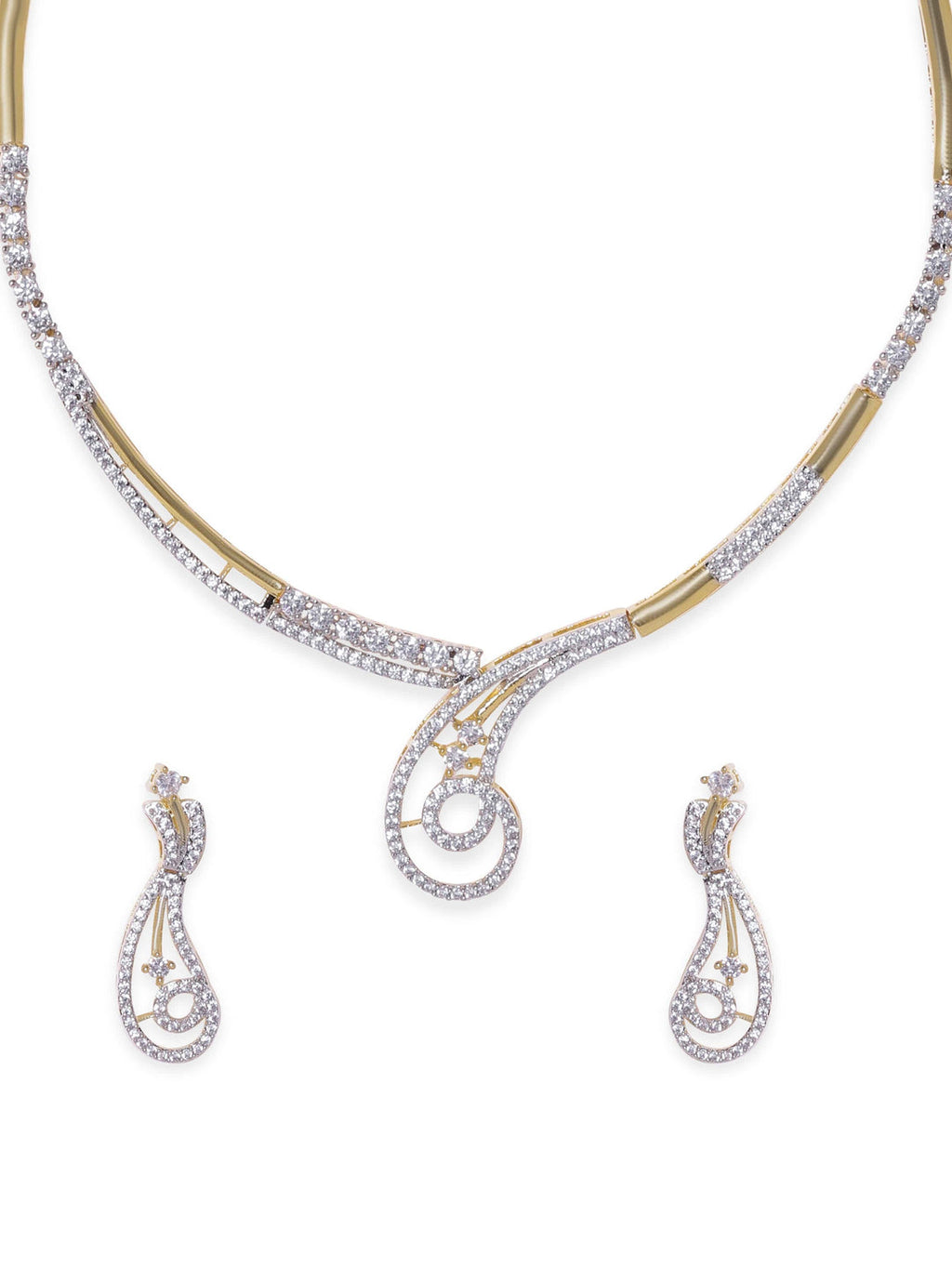 Gold Plated Zirconia crystals studded Contemporary Dainty Handcrafted Necklace Set