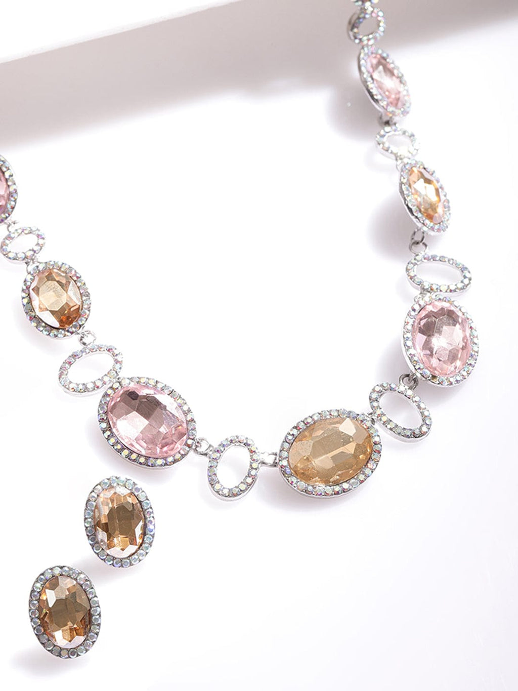 Rhodium-Plated Cherry and Golden Studded Multi-Color Rhinestones Embellished Necklace