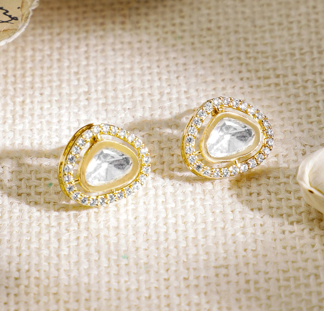 Gold Plated Polki and CZ Studded Double Layered Trendy Necklace Set with Earrings