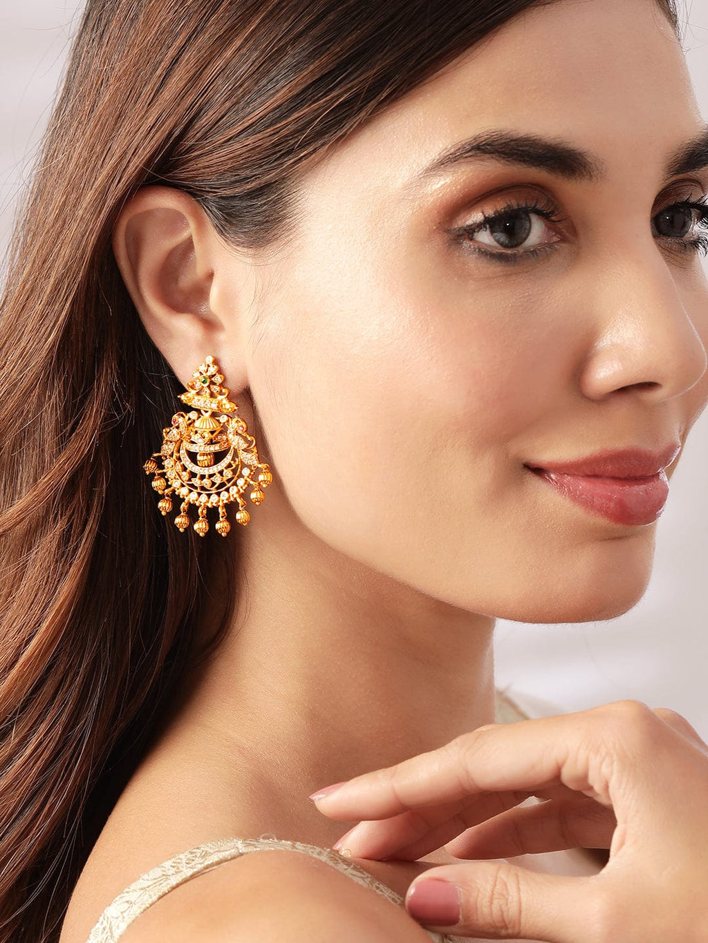 Gold Plated Handcrafted CZ And Ruby Studded Chandbali Earrings