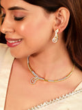 Gold Plated Zirconia crystals studded Contemporary Dainty Handcrafted Necklace Set