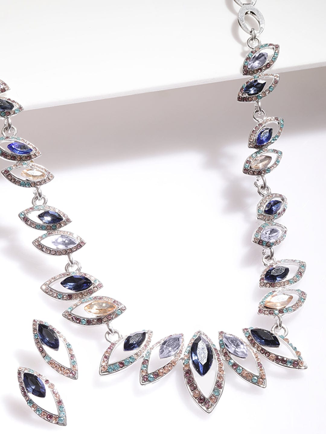 Rhodium-Plated Royal Kaleidoscopic Rhinestone Embellished Princess Necklace set