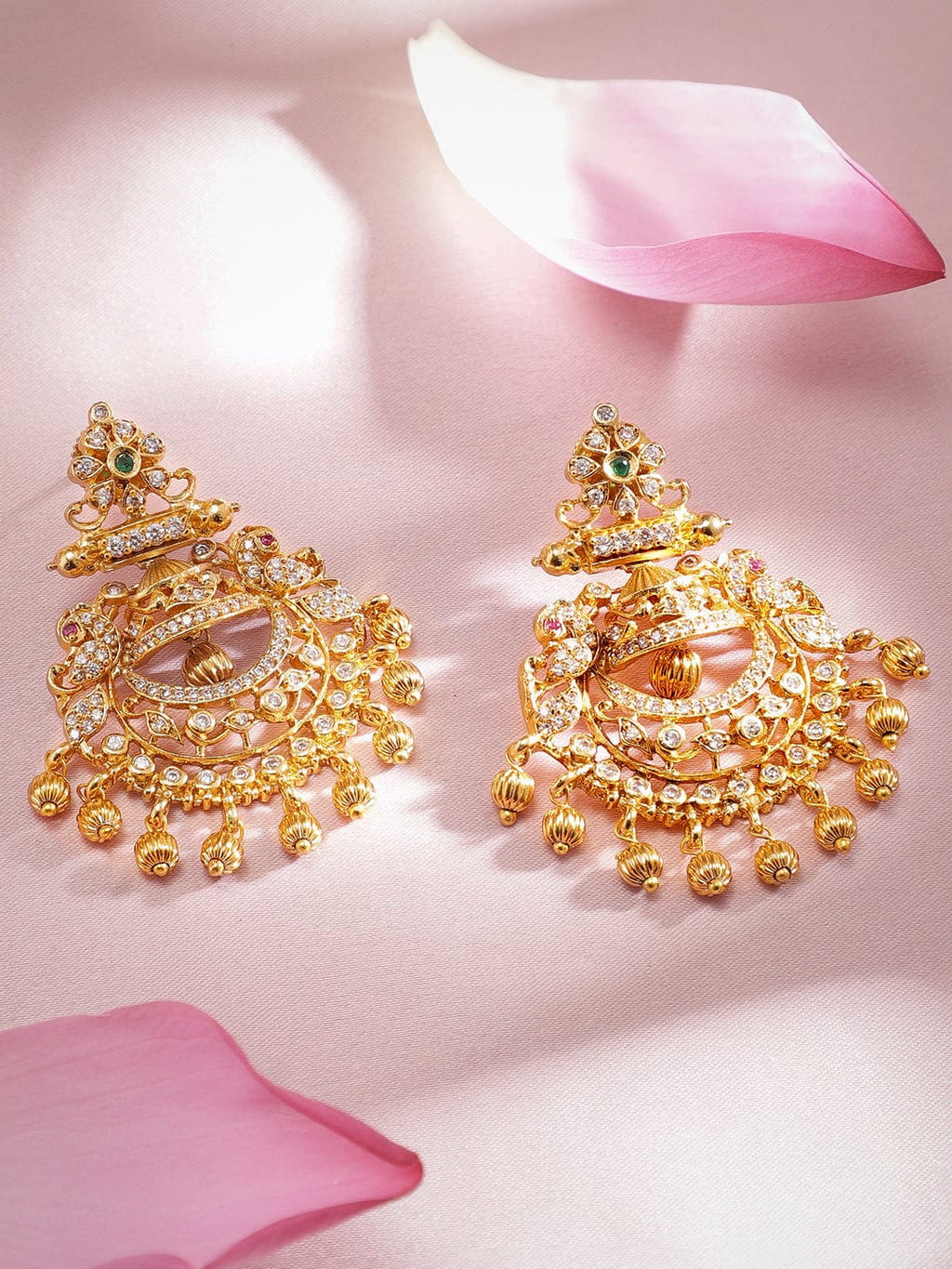 Gold Plated Handcrafted CZ And Ruby Studded Chandbali Earrings