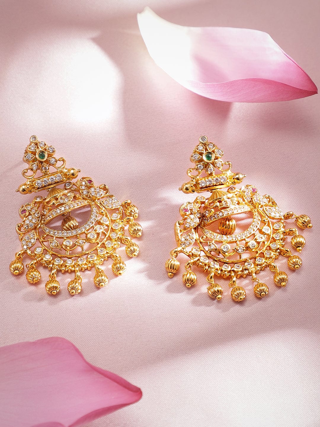 Gold Plated Handcrafted CZ And Ruby Studded Chandbali Earrings