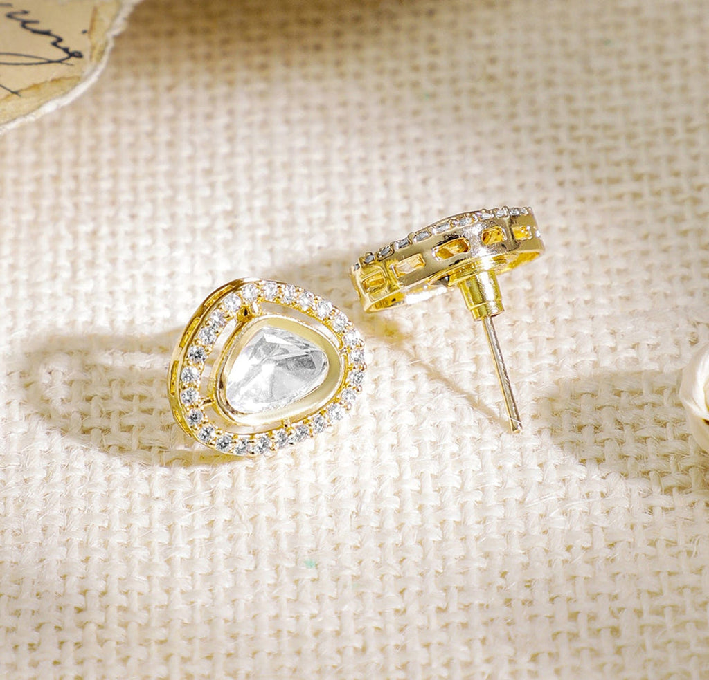 Gold Plated Polki and CZ Studded Double Layered Trendy Necklace Set with Earrings