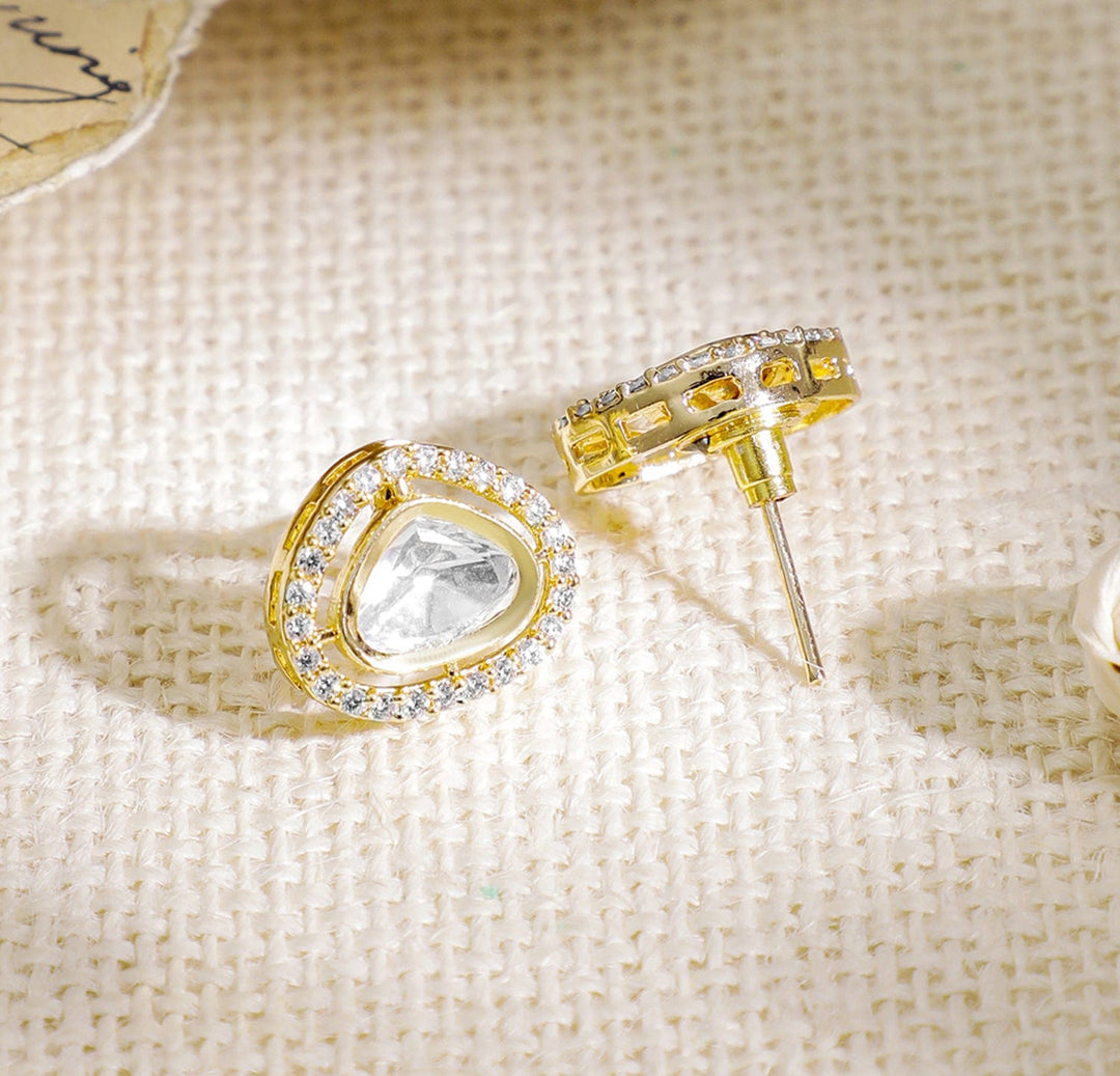 Gold Plated Polki and CZ Studded Double Layered Trendy Necklace Set with Earrings