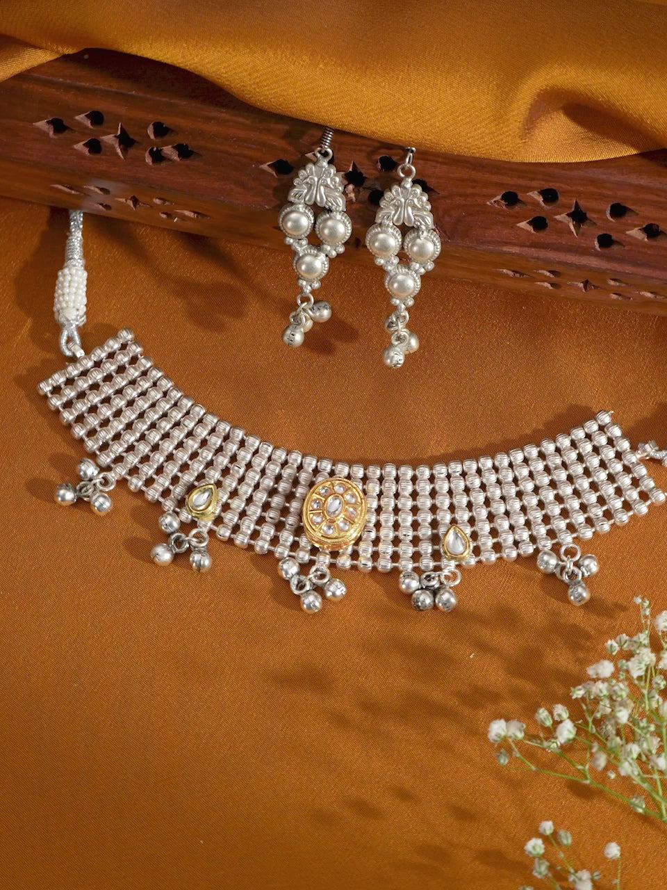 Rubans Silver Oxidised Beautiful Choker Set