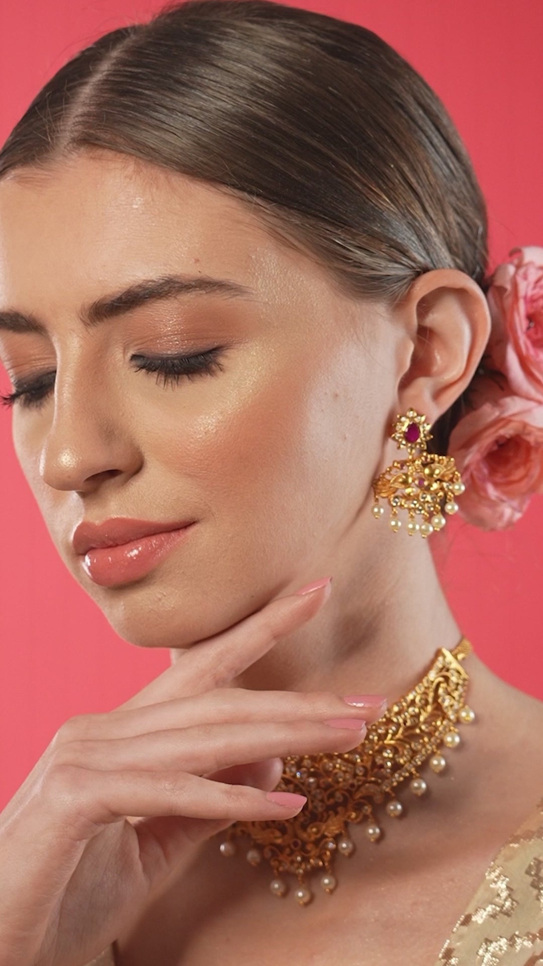 Gold Plated Handcrafted Ruby Stone Choker Set