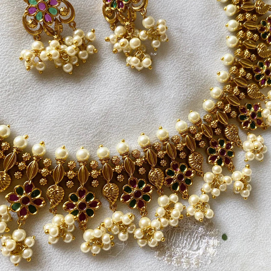 Antique matte kemp floral guttapusalu short set