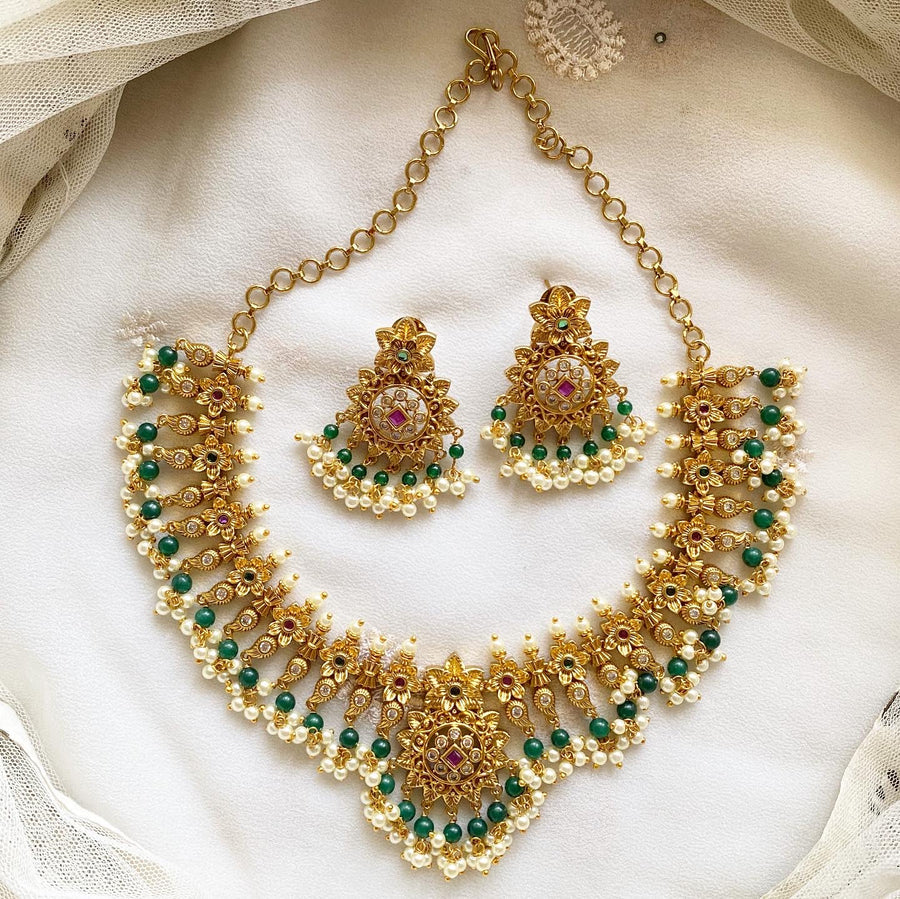 Floral green guttapusalu short set