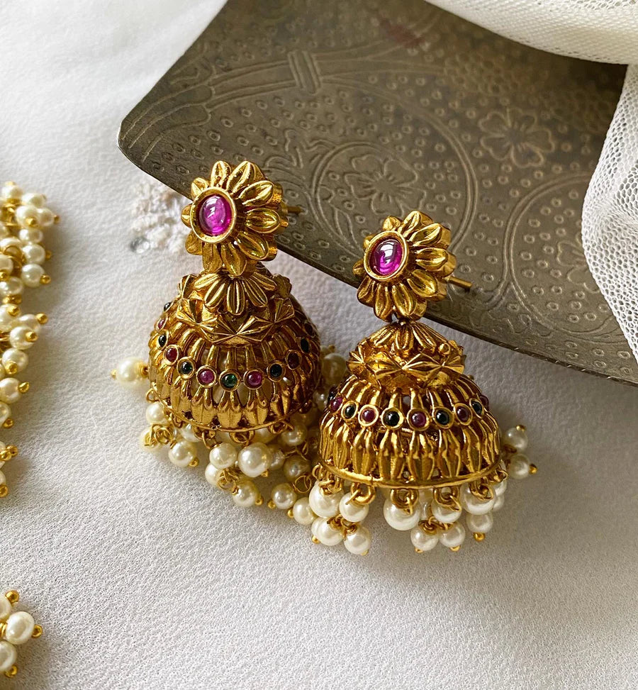 Antique matte kemp floral  swirl long haram set