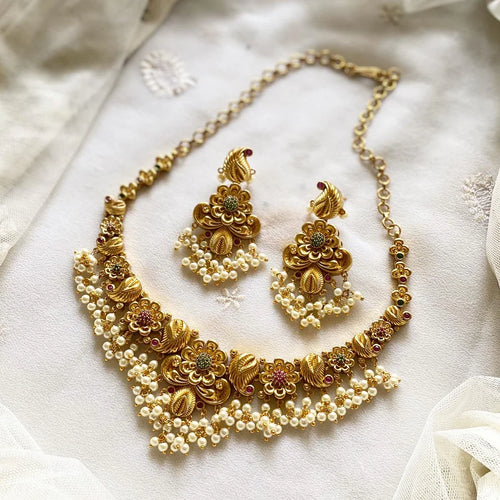 Antique matte CZ floral Paisley short set