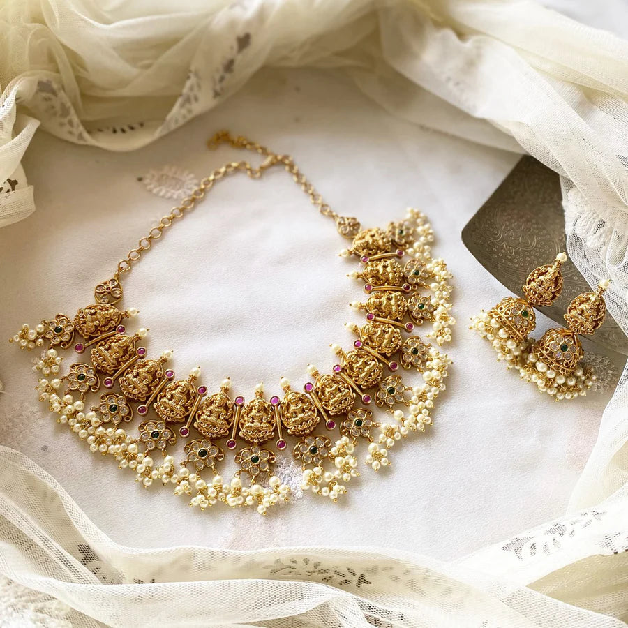 Antique matte CZ Lakshmi spike floral short set