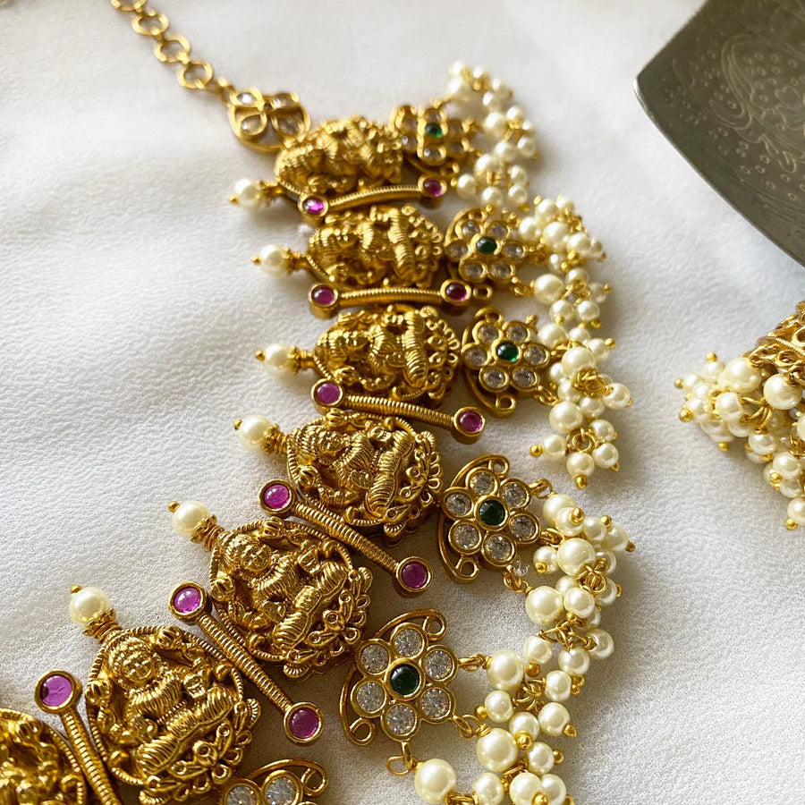 Antique matte CZ Lakshmi spike floral short set