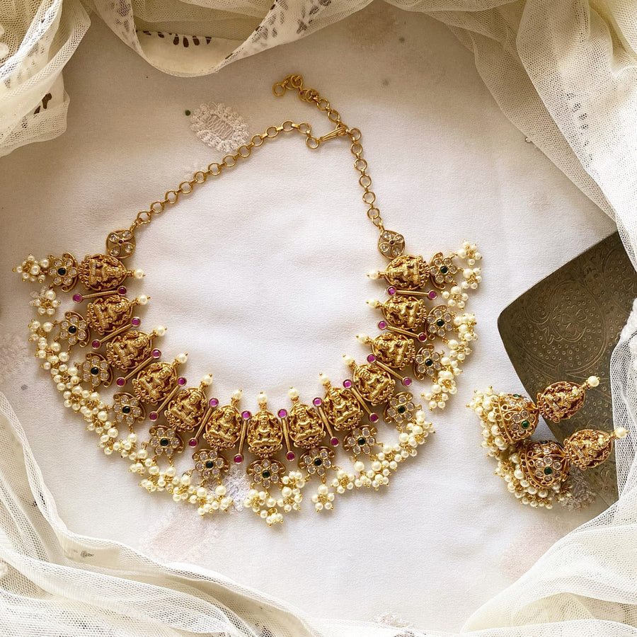 Antique matte CZ Lakshmi spike floral short set