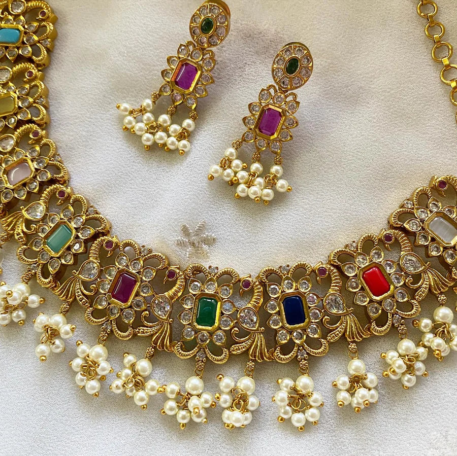 Navratna Antique matte peacock gutta short set