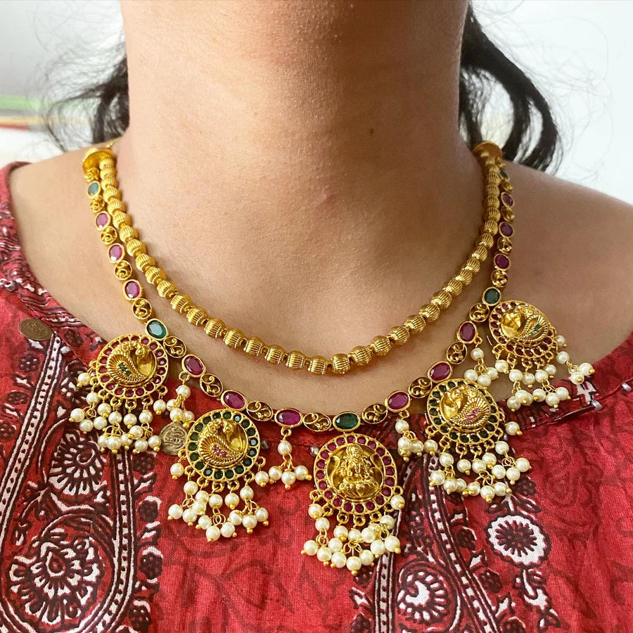 Antique matte kemp layer Lakshmi Peacock Chakra short set