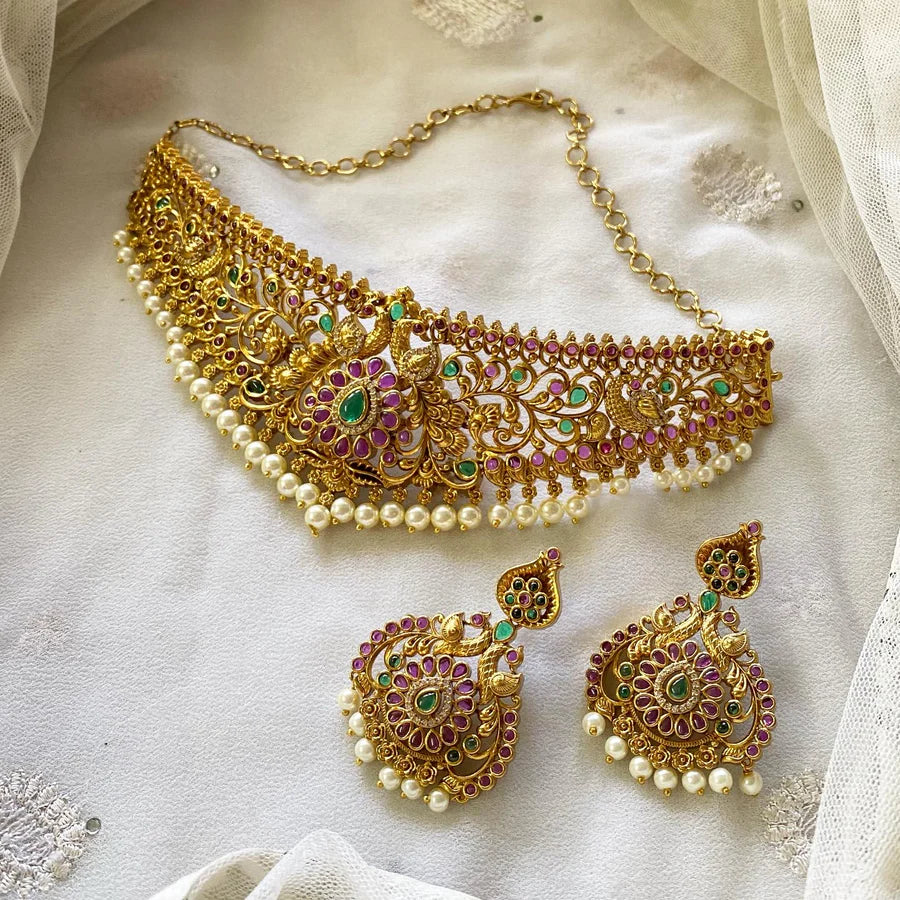 Antique matte bridal florar chokar set
