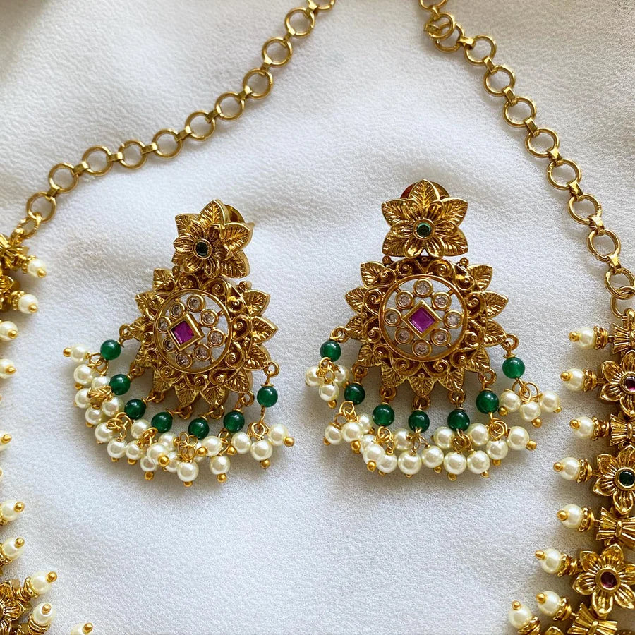 Floral green guttapusalu short set