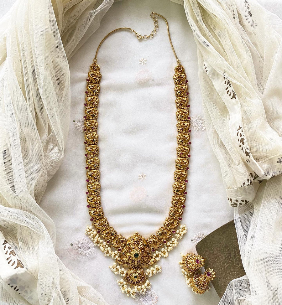 Antique matte kemp floral  swirl long haram set