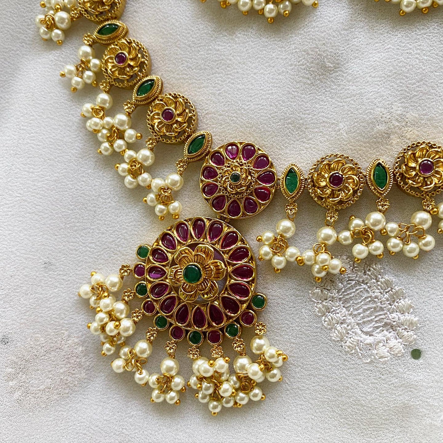 Antique matte Chakra floral guttapusalu short set