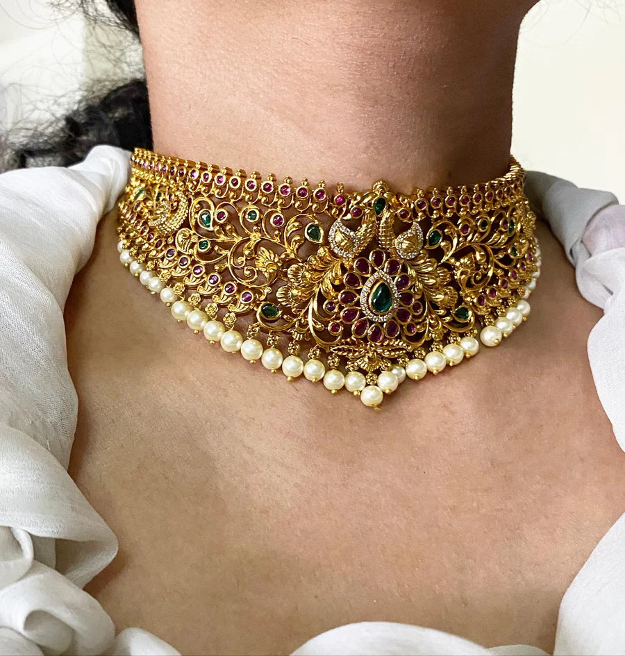 Antique matte bridal florar chokar set