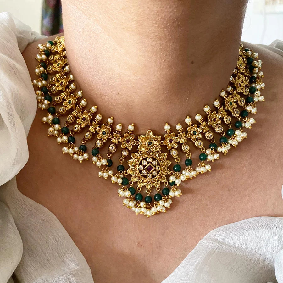 Floral green guttapusalu short set