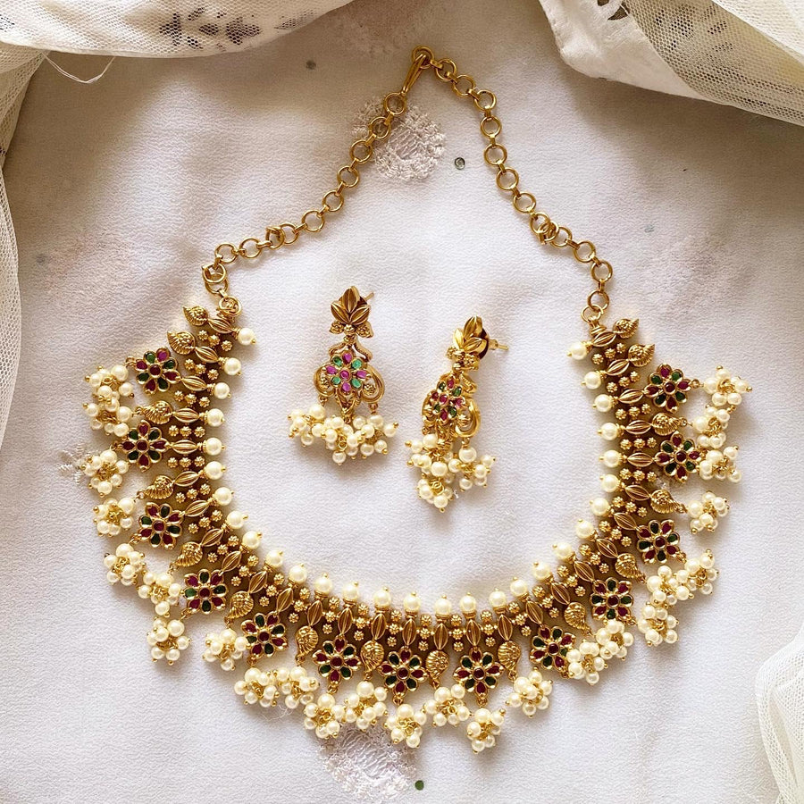 Antique matte kemp floral guttapusalu short set