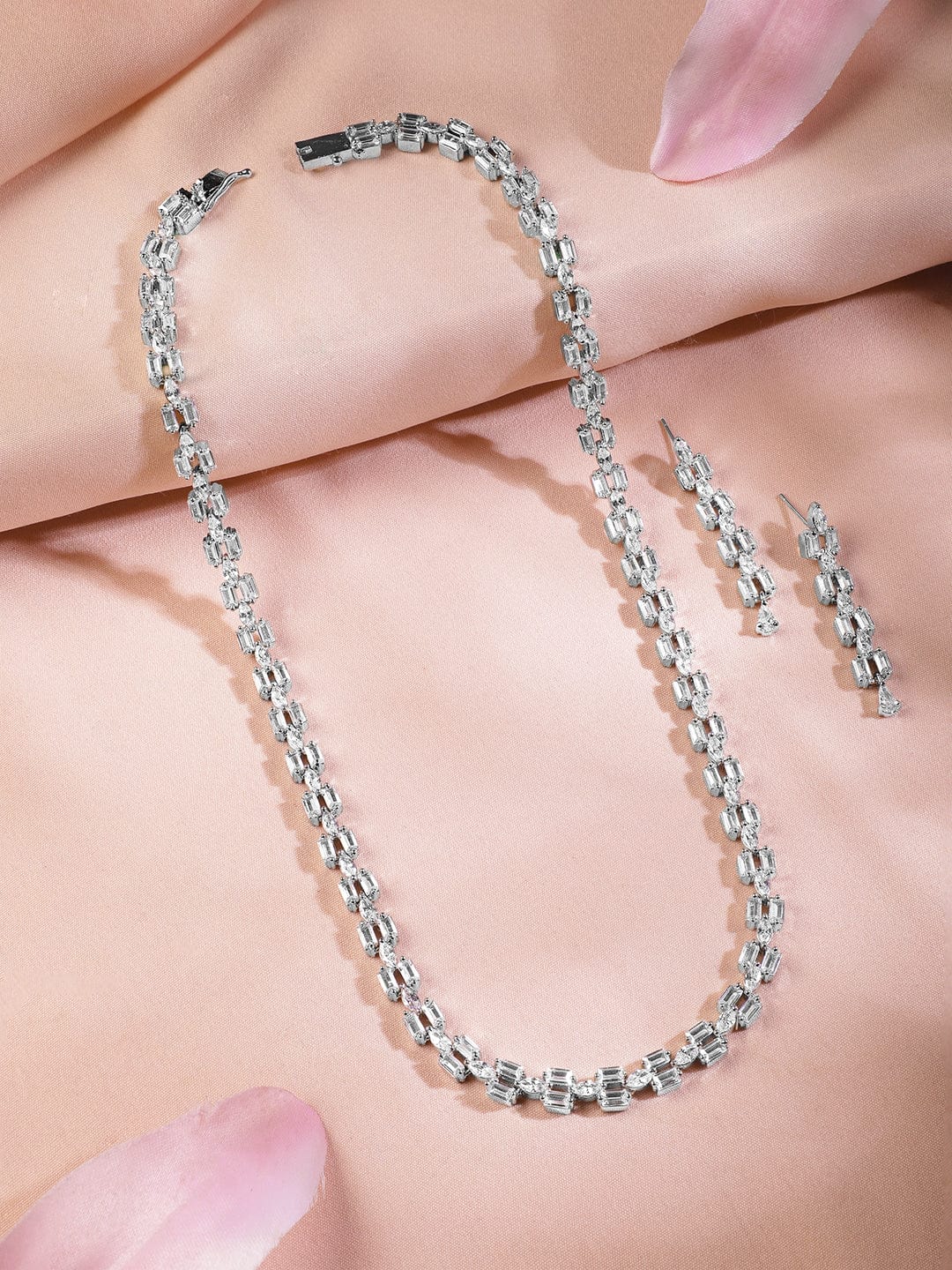 Rhodium Plated Linked Necklace Set