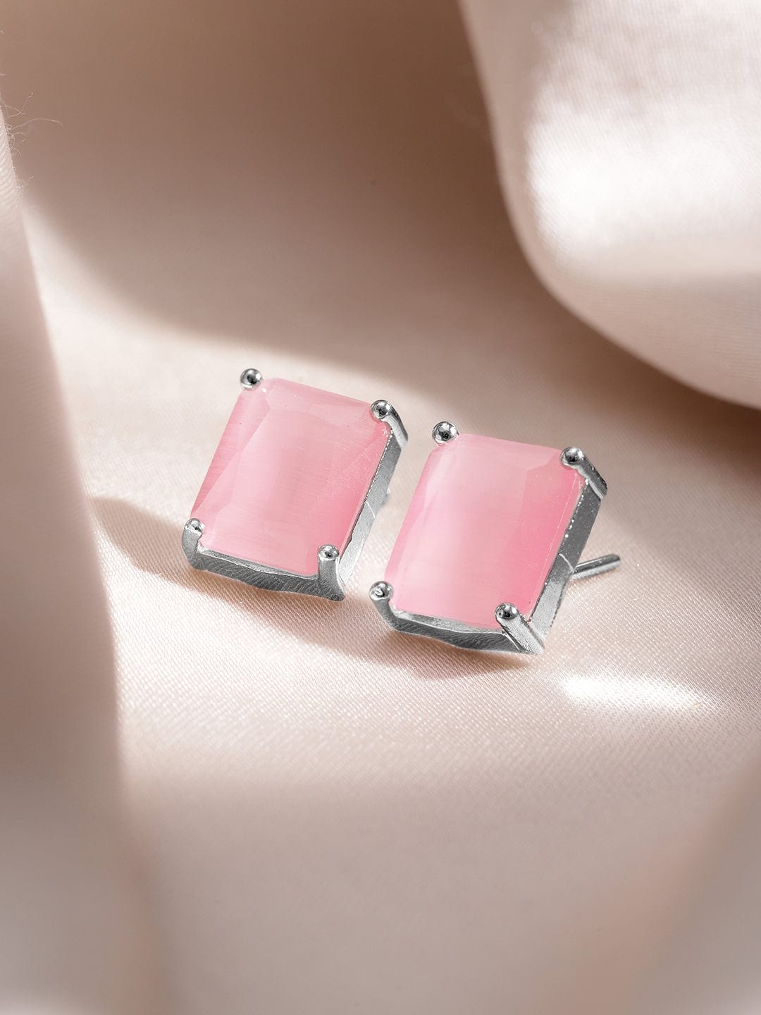 Rhodium-Plated Pastel Pink & CZ Studded Pendant Necklace Set