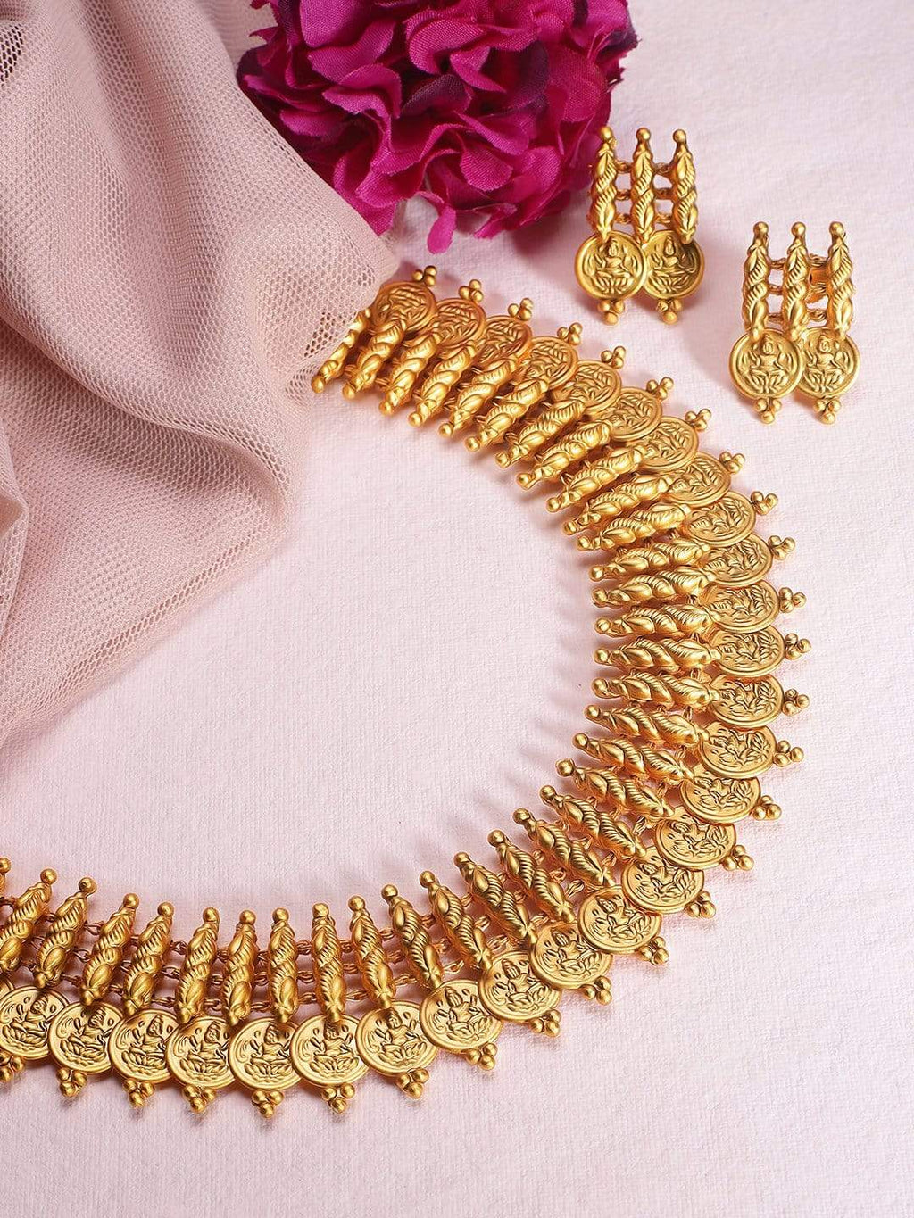 Gold Plated Handcrafted Coin with Lakshmi Motif Traditional Necklace Set