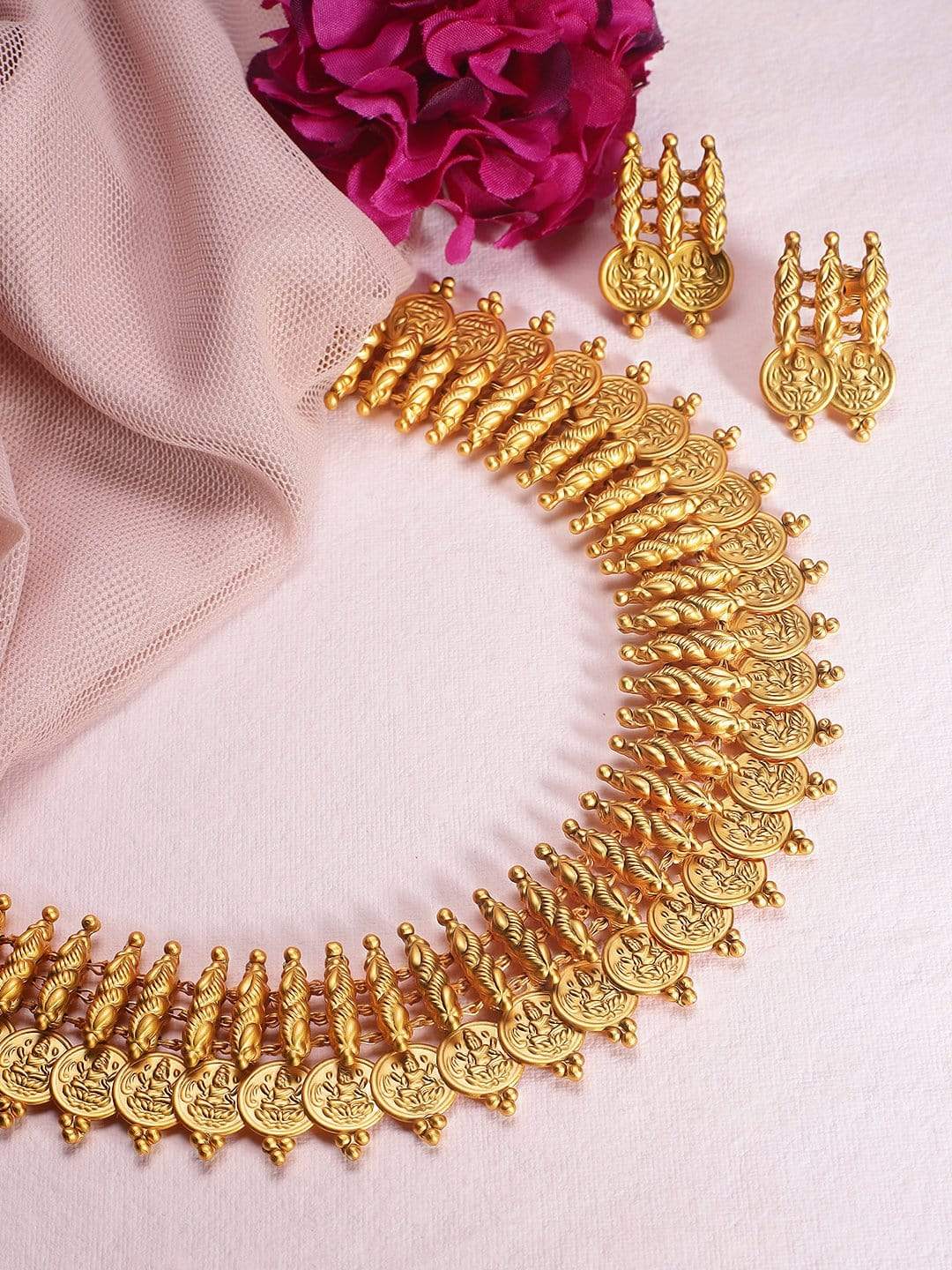 Gold Plated Handcrafted Coin with Lakshmi Motif Traditional Necklace Set